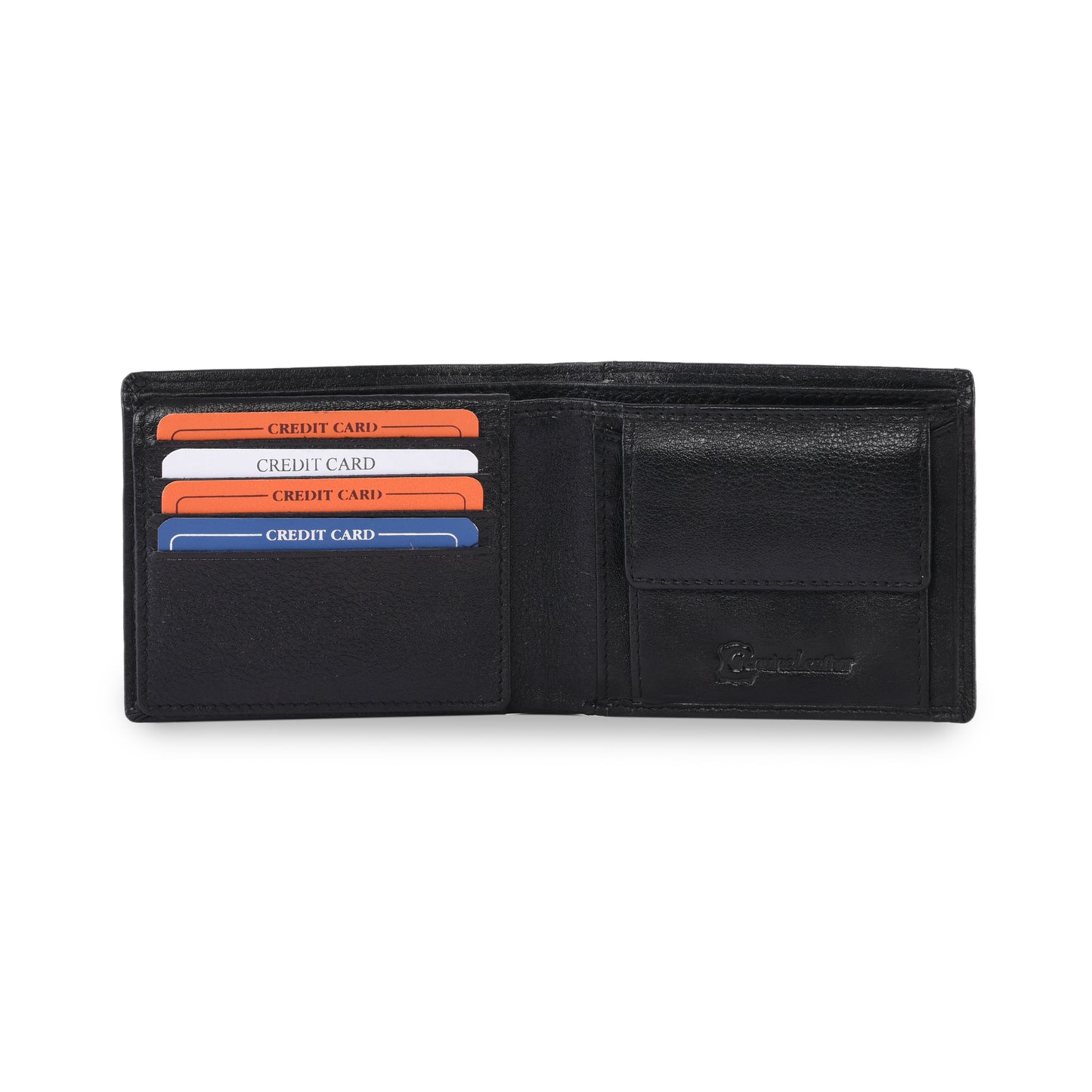 MARFIT Black Genuine Leather Bifold Wallet – Contrast Stitch Design with Coin Pocket