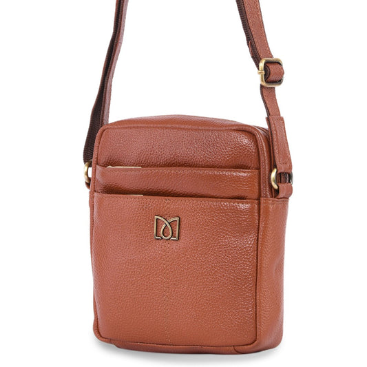 MARFIT Genuine Leather Sling Bag for Men | Premium Crossbody Messenger Bag with Multiple Zip Pockets | Tan | SB1893002TAN
