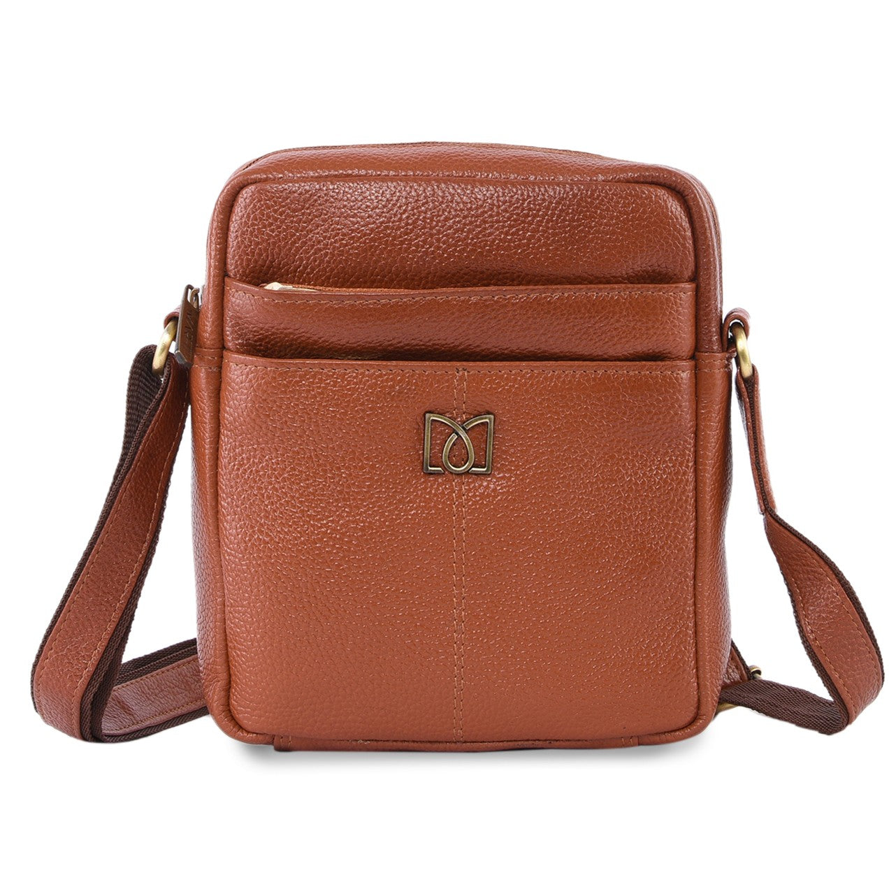MARFIT Genuine Leather Sling Bag for Men | Premium Crossbody Messenger Bag with Multiple Zip Pockets | Tan | SB1893002TAN