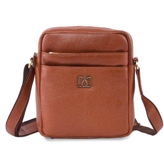 MARFIT Genuine Leather Sling Bag for Men | Premium Crossbody Messenger Bag with Multiple Zip Pockets | Tan | SB1893002TAN