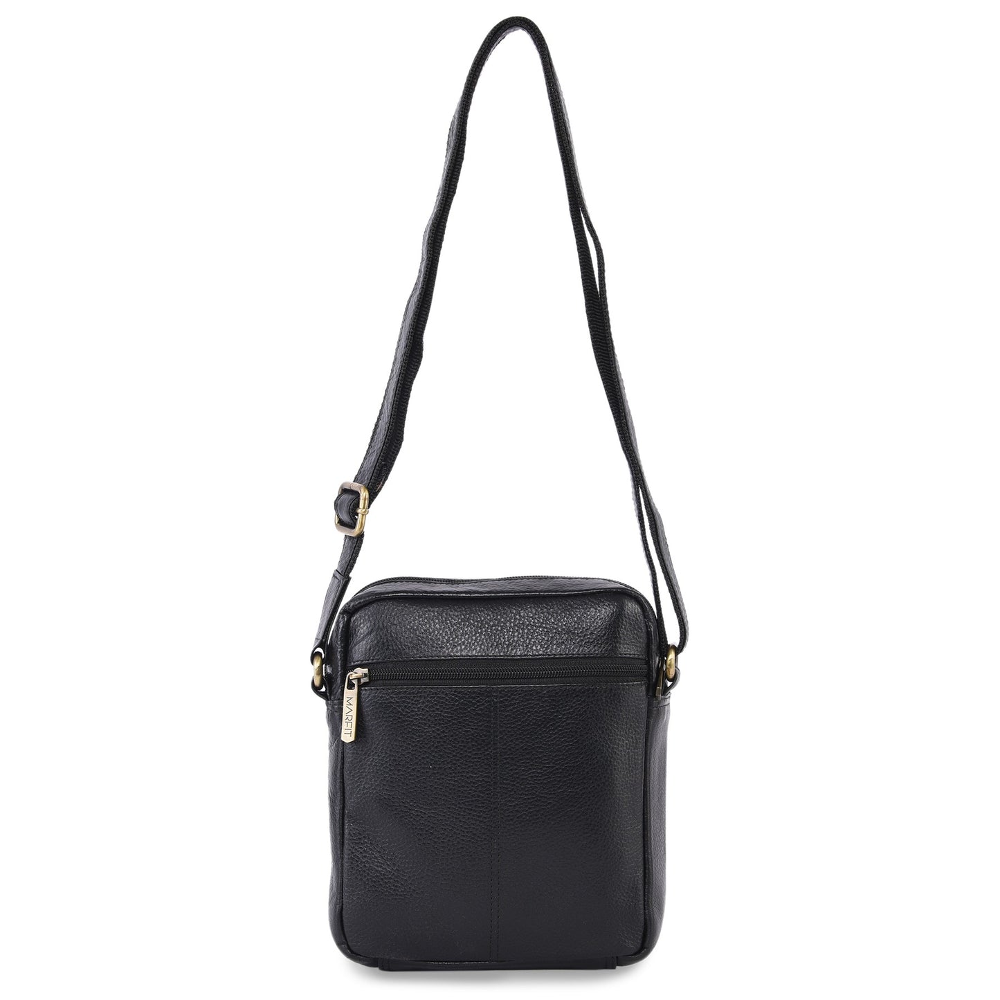 MARFIT Genuine Leather Sling Bag for Men | Premium Crossbody Messenger Bag with Multiple Zip Pockets | Black | SB1893002BLK