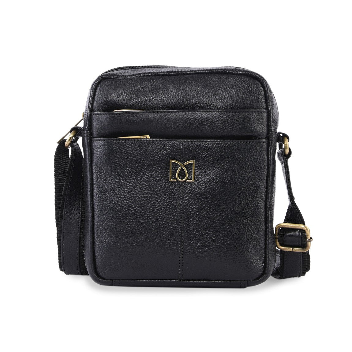 MARFIT Genuine Leather Sling Bag for Men | Premium Crossbody Messenger Bag with Multiple Zip Pockets | Black | SB1893002BLK