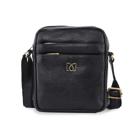 MARFIT Genuine Leather Sling Bag for Men | Premium Crossbody Messenger Bag with Multiple Zip Pockets | Black | SB1893002BLK