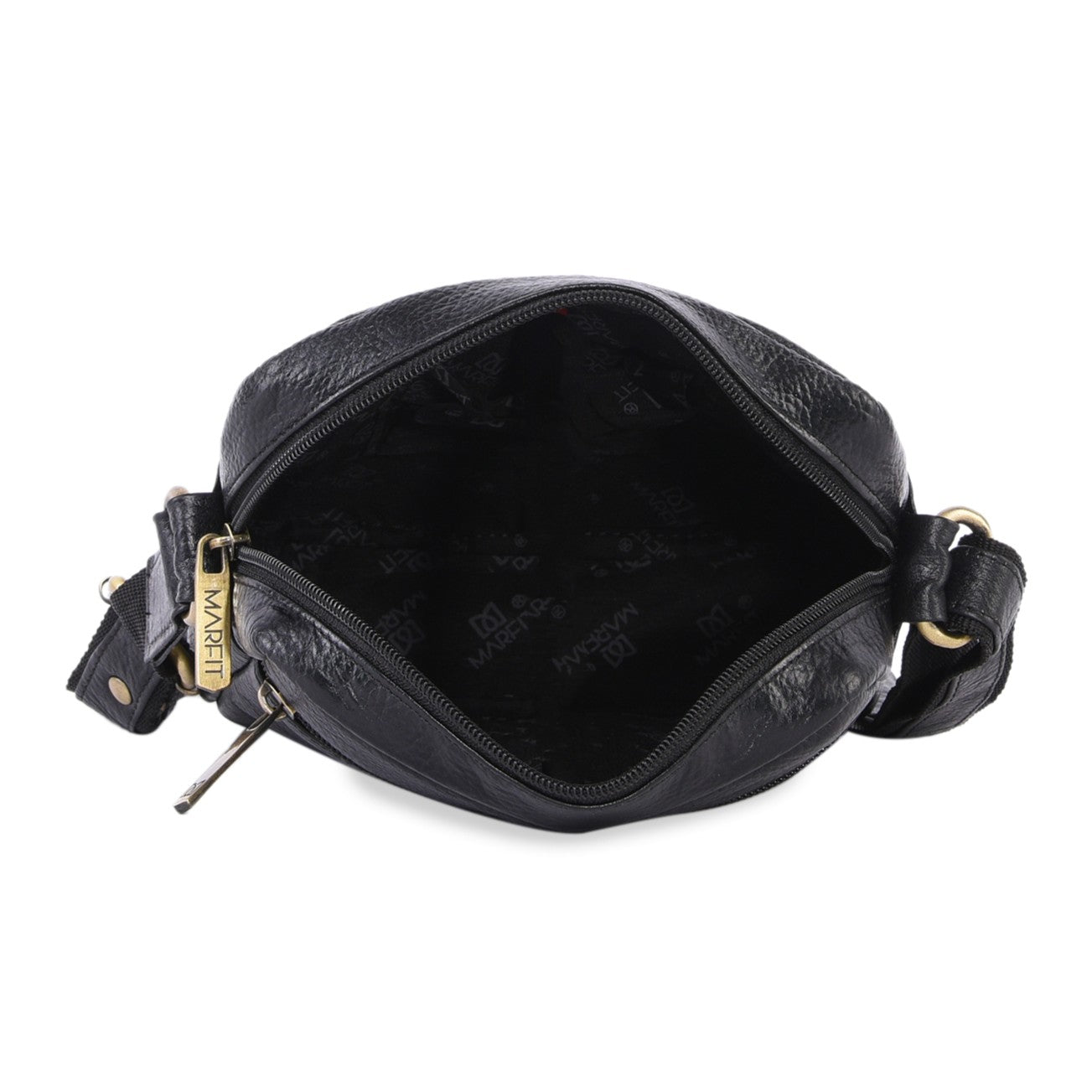 MARFIT Genuine Leather Sling Bag for Men | Premium Crossbody Messenger Bag with Multiple Zip Pockets | Black | SB1893002BLK