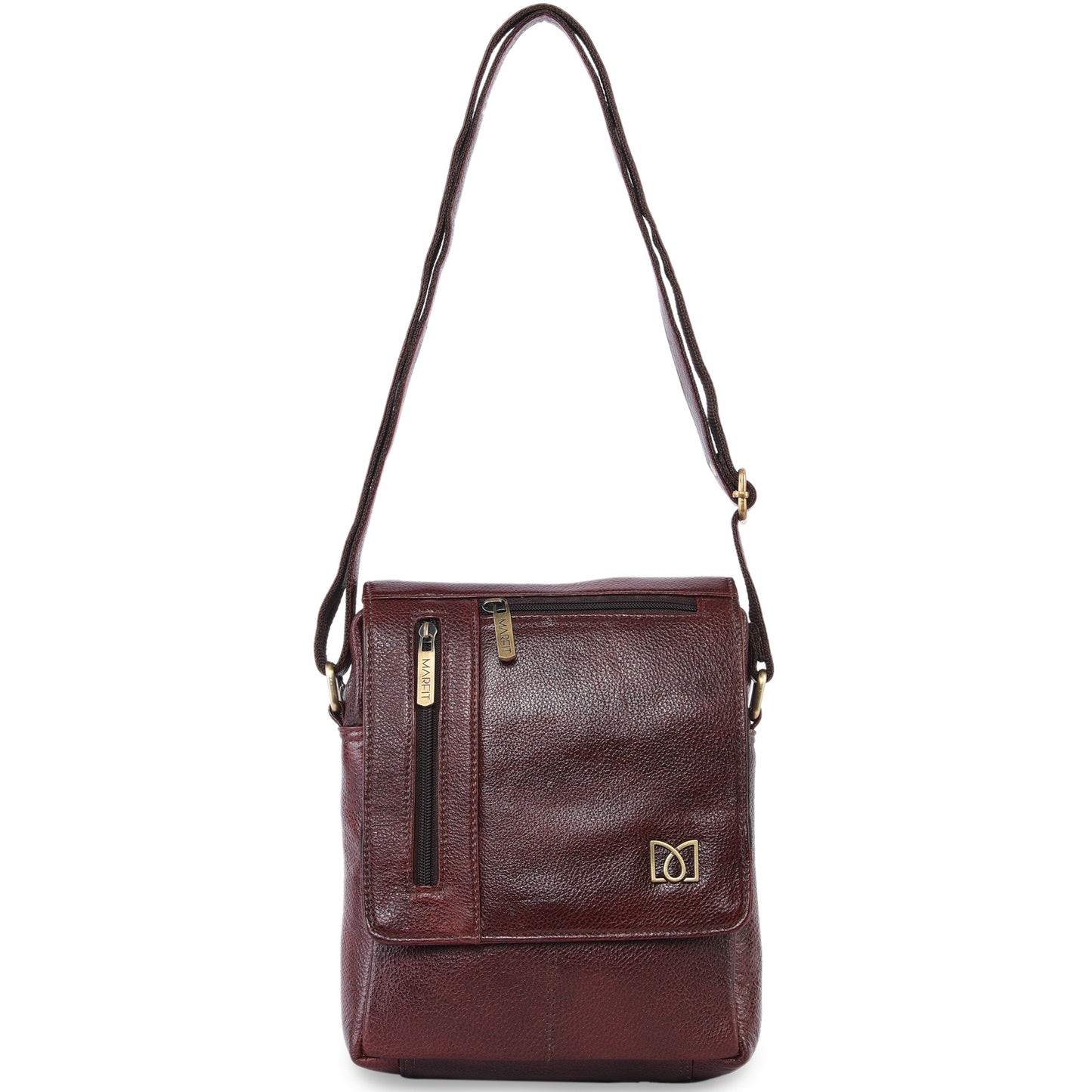 MARFIT Genuine Brown Leather Crossbody Sling Bag for Men & Women