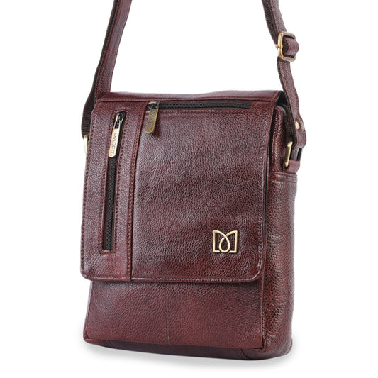 MARFIT Genuine Brown Leather Crossbody Sling Bag for Men & Women