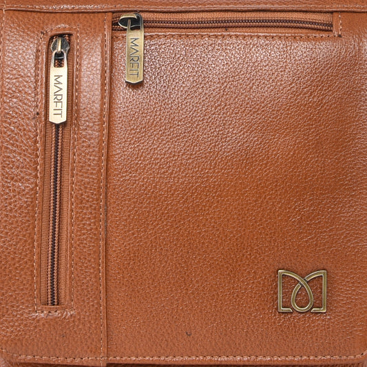 MARFIT Genuine Tan Leather Crossbody Sling Bag for Men & Women