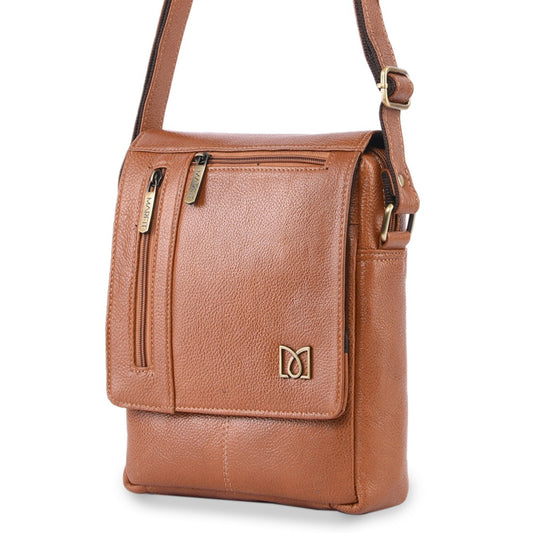 MARFIT Genuine Tan Leather Crossbody Sling Bag for Men & Women