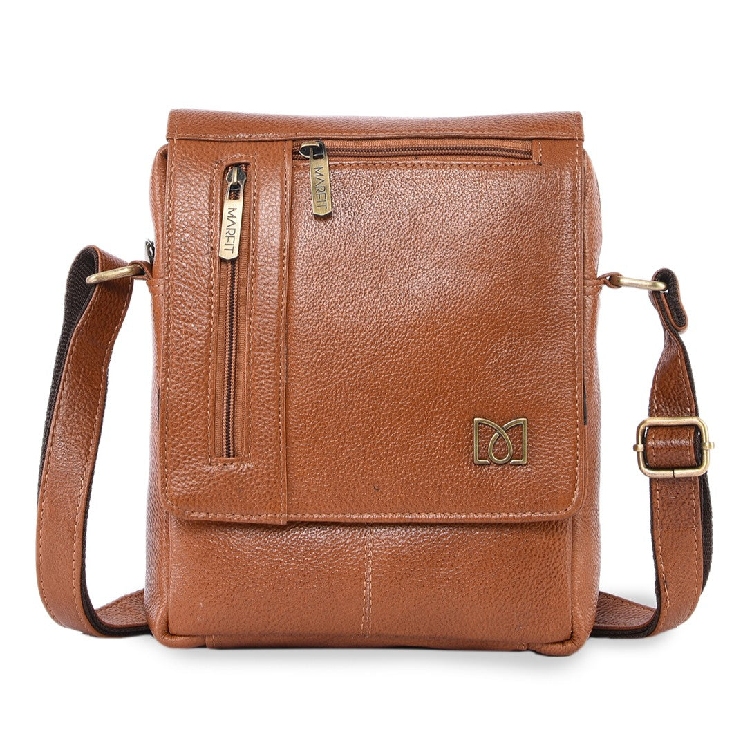 MARFIT Genuine Tan Leather Crossbody Sling Bag for Men & Women