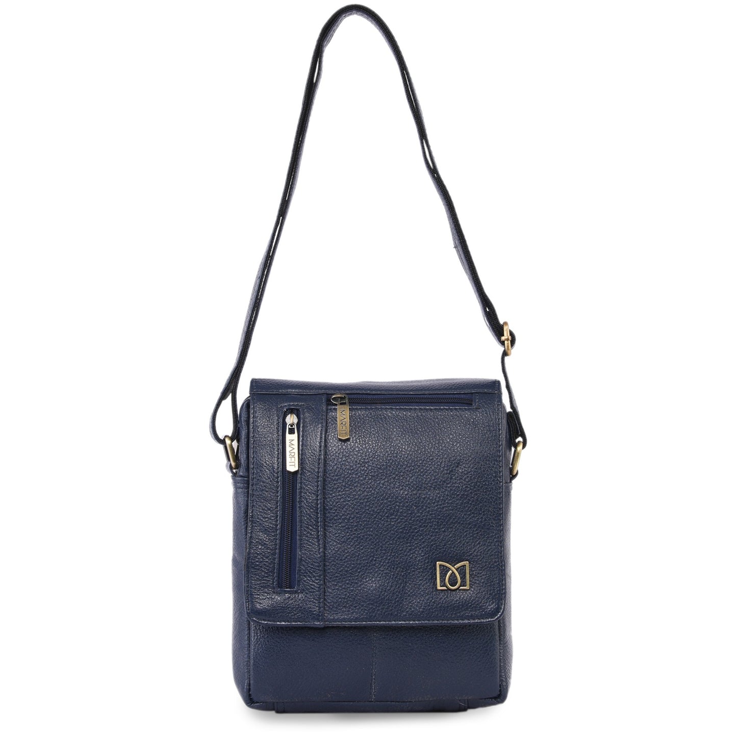 MARFIT Genuine Blue Leather Crossbody Sling Bag for Men & Women