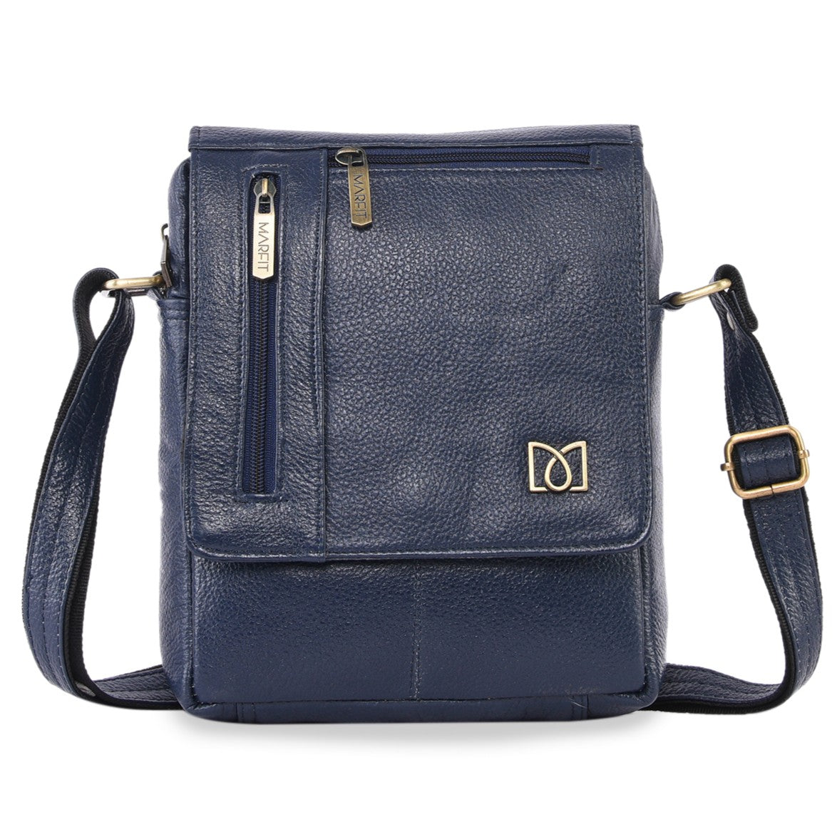 MARFIT Genuine Blue Leather Crossbody Sling Bag for Men & Women