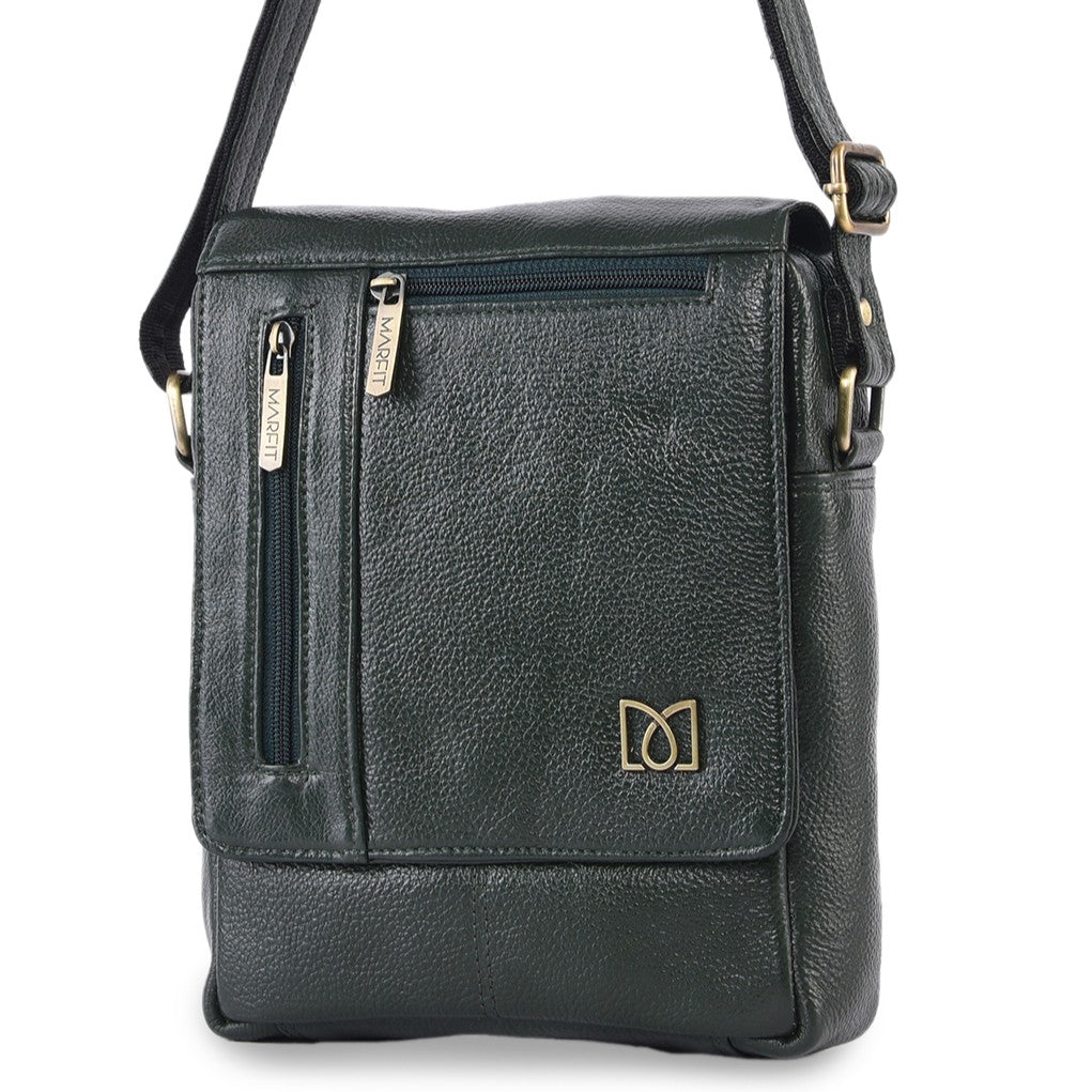 MARFIT Genuine Green Leather Crossbody Sling Bag for Men & Women