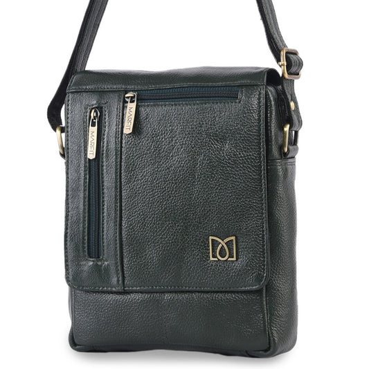 MARFIT Genuine Green Leather Crossbody Sling Bag for Men & Women