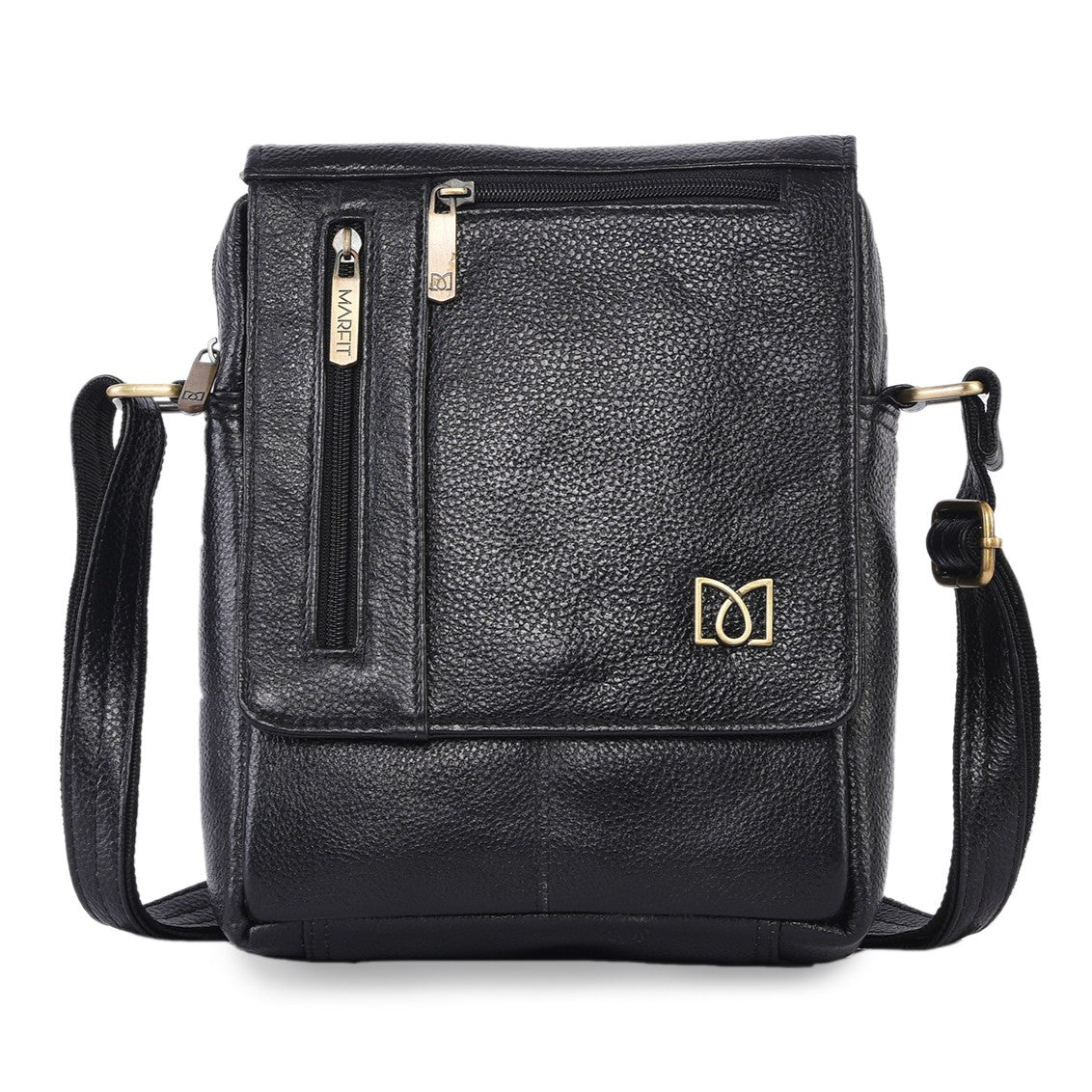 MARFIT Genuine Leather Crossbody Sling Bag for Men – Black | Adjustable Strap | Multiple Zip Pockets