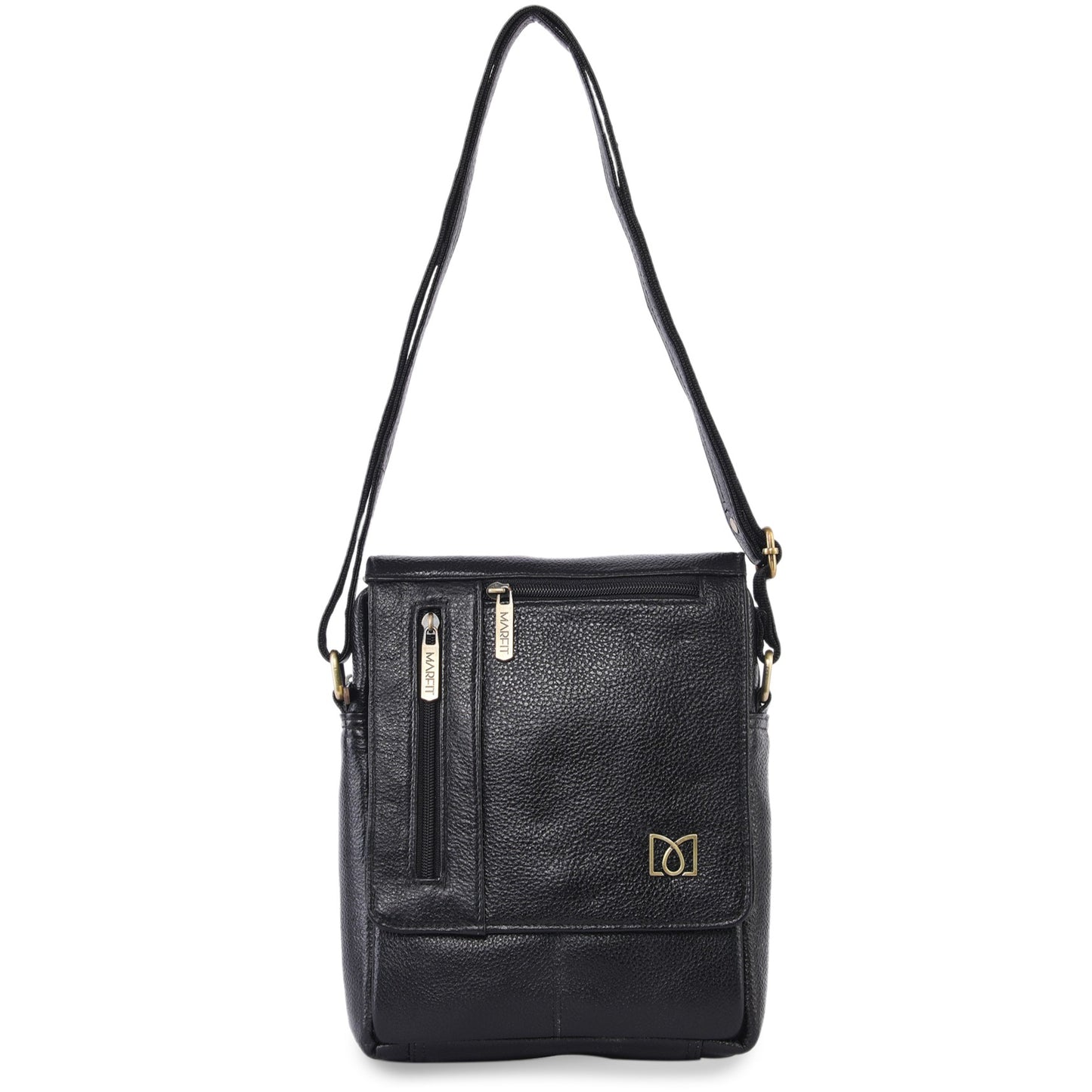MARFIT Genuine Leather Crossbody Sling Bag for Men – Black | Adjustable Strap | Multiple Zip Pockets