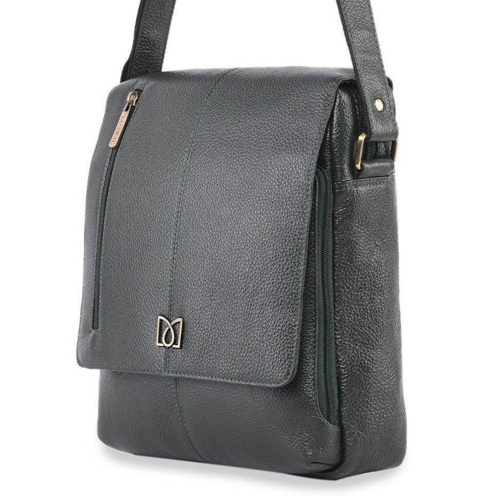 MARFIT Genuine Leather Sling Bag for Men & Women – Green | Premium Leather Crossbody Bag | SB1893001GRN
