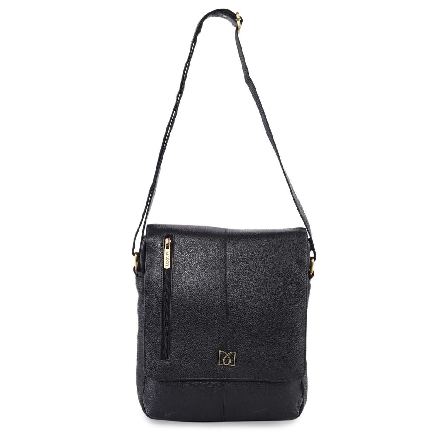 MARFIT Genuine Leather Sling Bag for Men & Women Black | Premium Crossbody Messenger Shoulder Bag | Office & Travel Bag