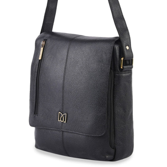 MARFIT Genuine Leather Sling Bag for Men & Women Black | Premium Crossbody Messenger Shoulder Bag | Office & Travel Bag