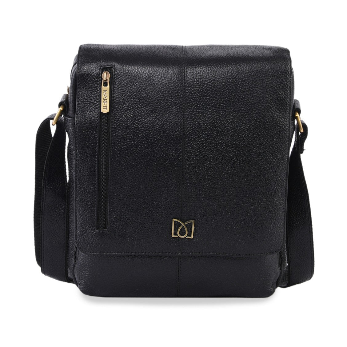 MARFIT Genuine Leather Sling Bag for Men & Women Black | Premium Crossbody Messenger Shoulder Bag | Office & Travel Bag
