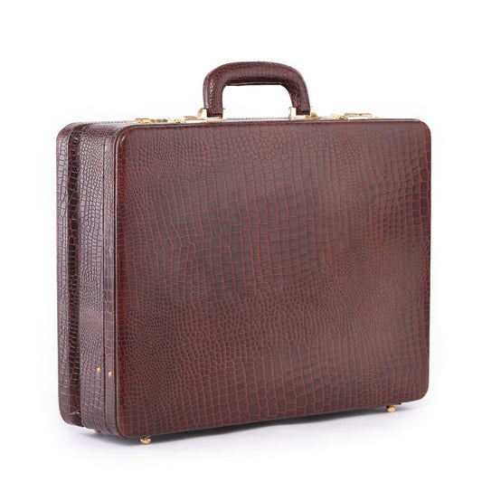 MARFIT Genuine Leather Expandable Executive Briefcase – Crocodile Embossed | Dual Compartment | Laptop & Document Case