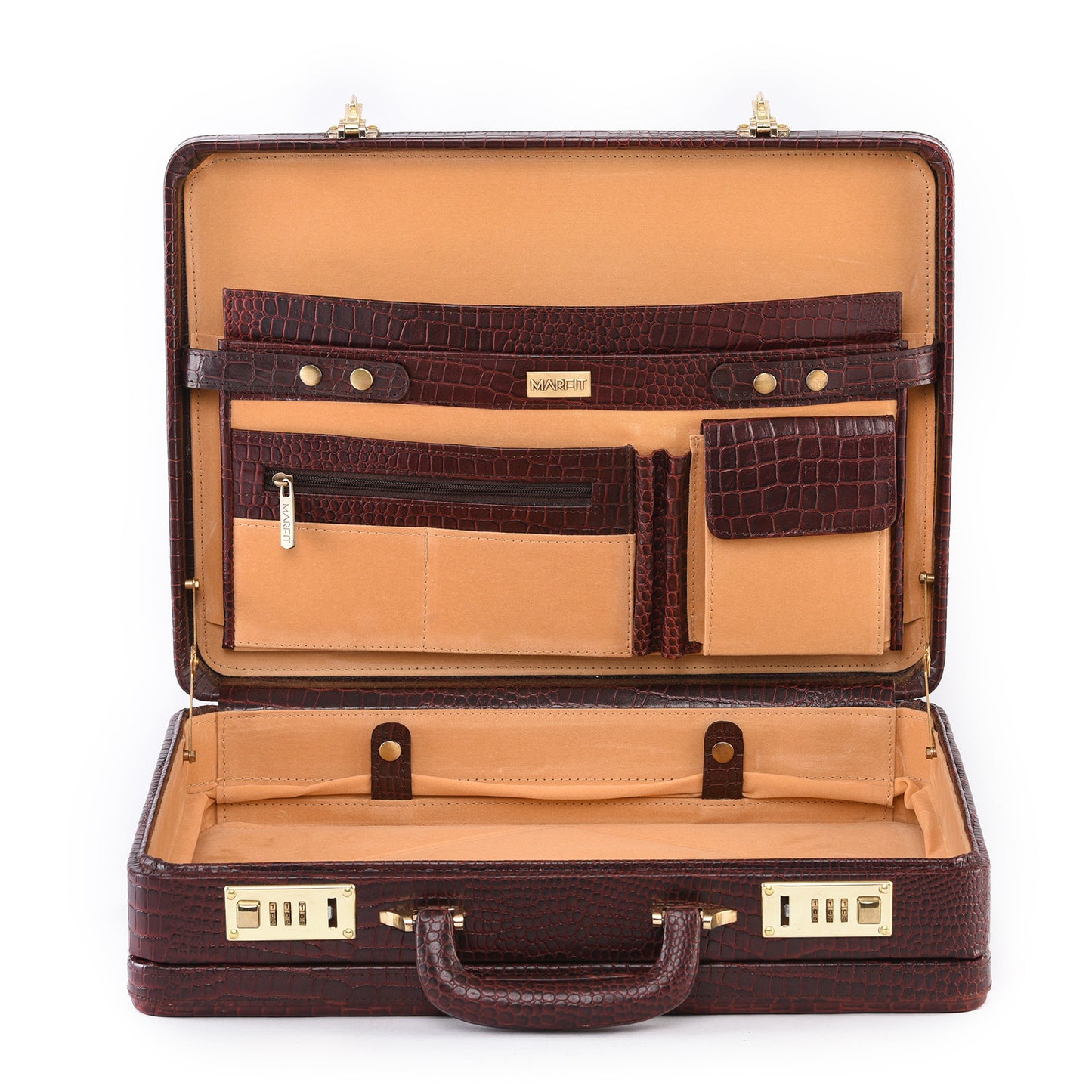 MARFIT Genuine Leather Expandable Executive Briefcase – Crocodile Embossed | Dual Compartment | Laptop & Document Case