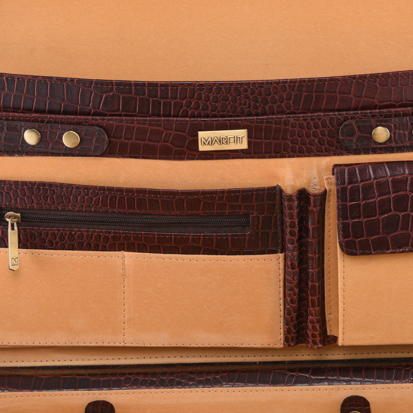 MARFIT Genuine Leather Expandable Executive Briefcase – Crocodile Embossed | Dual Compartment | Laptop & Document Case