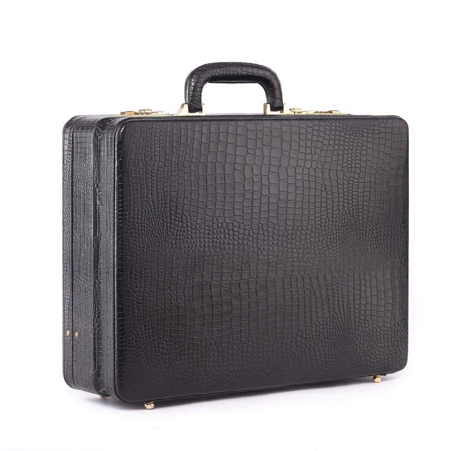 MARFIT Genuine Leather Expandable Executive Briefcase for Men – Black Crocodile Embossed | 16 Inch Laptop Compatible
