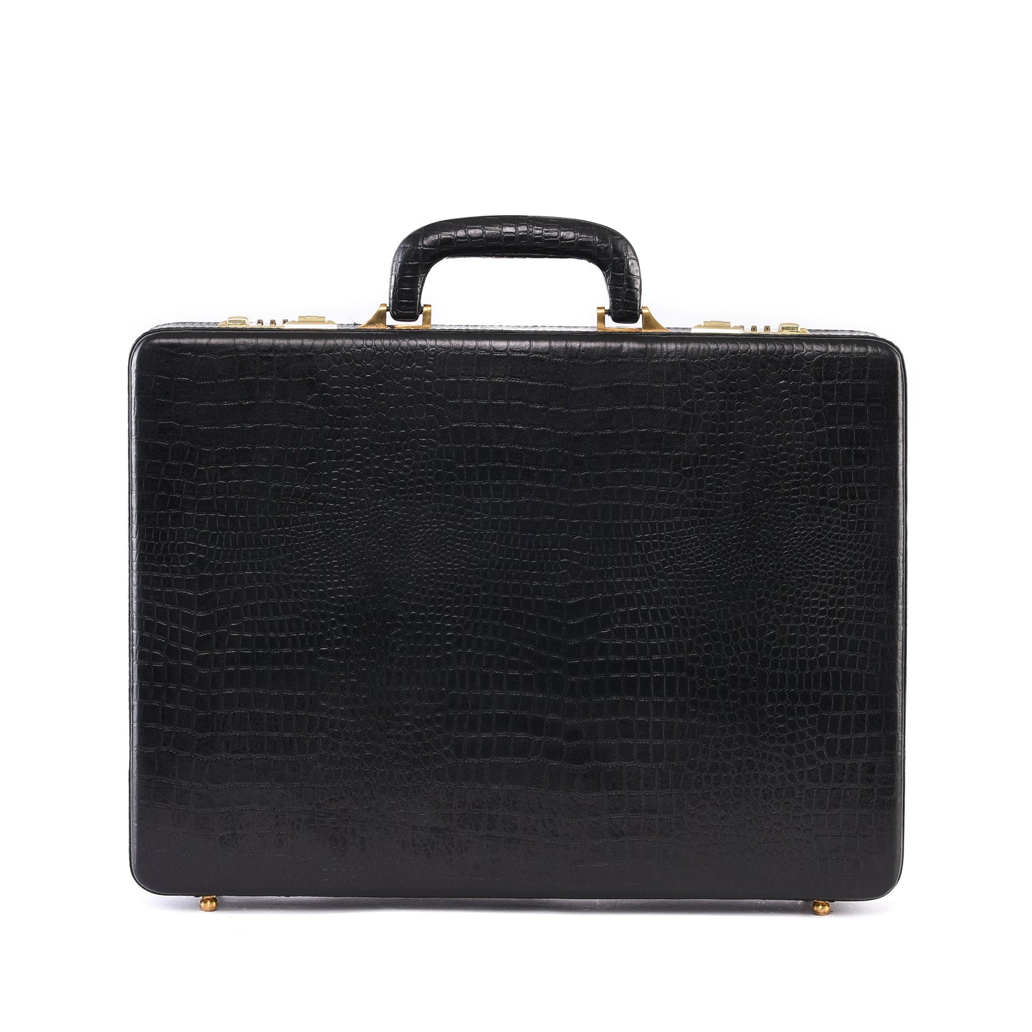 MARFIT Genuine Leather Executive Briefcase – Black Crocodile Embossed | Premium Hard Case Business Attache | Combination Lock | Luxury Office Case