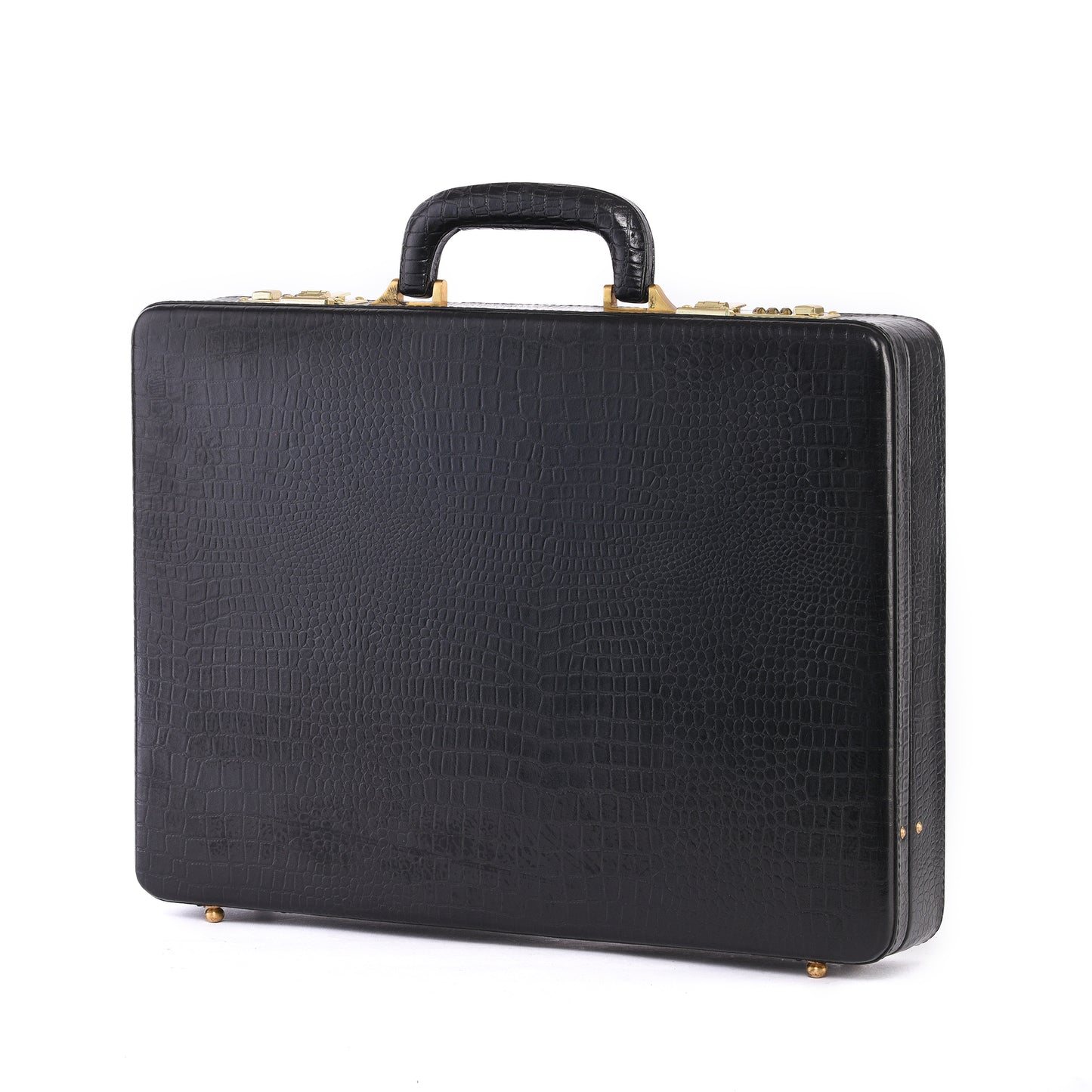 MARFIT Genuine Leather Executive Briefcase – Black Crocodile Embossed | Premium Hard Case Business Attache | Combination Lock | Luxury Office Case