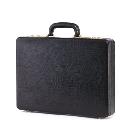 MARFIT Genuine Leather Executive Briefcase – Black Crocodile Embossed | Premium Hard Case Business Attache | Combination Lock | Luxury Office Case