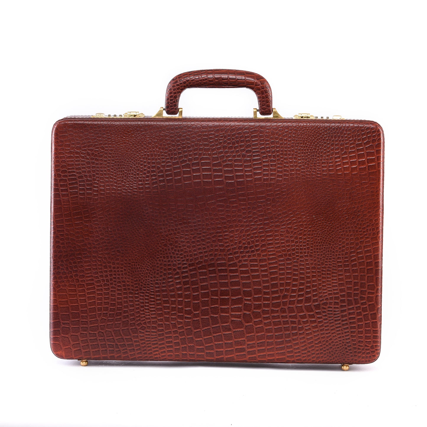 MARFIT Genuine Leather Executive Briefcase – Brown Crocodile Embossed | Luxury Hard Case Business Attache | Combination Lock | Premium Office Briefcase