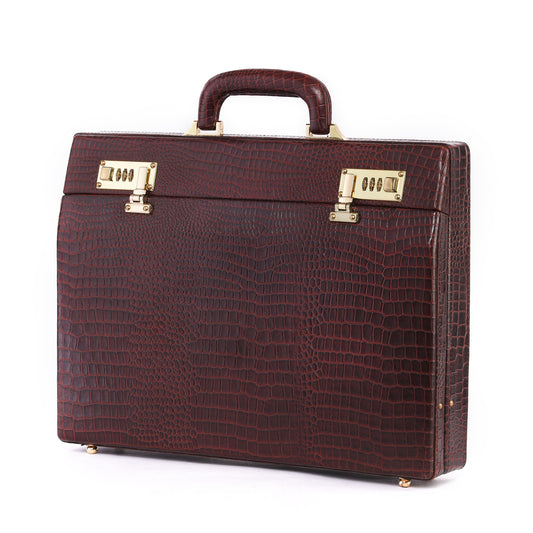 MARFIT Genuine Leather Executive Briefcase Attache Case – Crocodile Embossed | 16 Inch Laptop Compatible | Combination Lock | Luxury Business Case