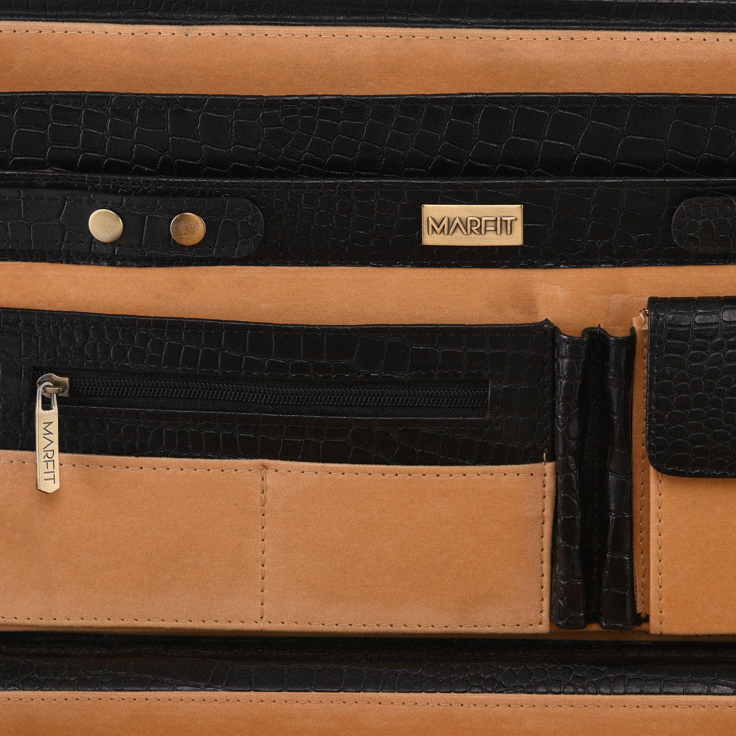 MARFIT Genuine Leather Crocodile Texture Executive Attaché Case | Premium Laptop Briefcase | Combination Lock | Black