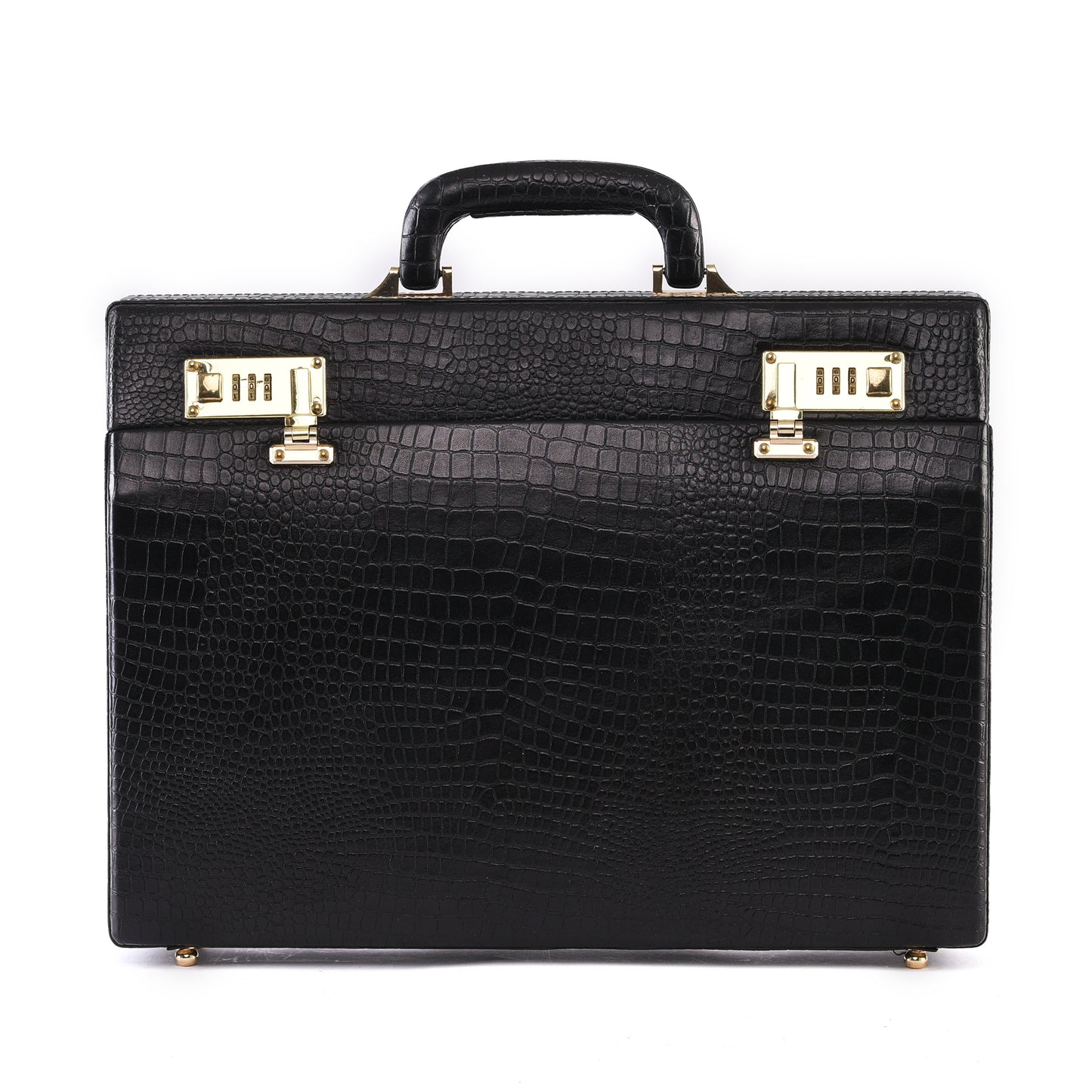 MARFIT Genuine Leather Crocodile Texture Executive Attaché Case | Premium Laptop Briefcase | Combination Lock | Black