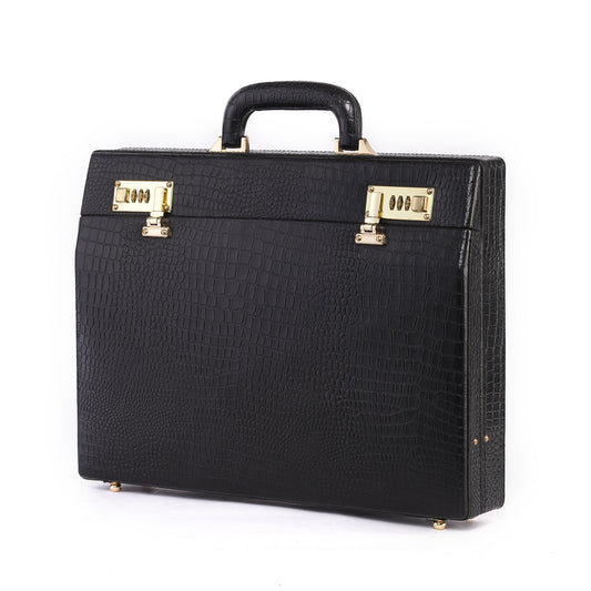 MARFIT Genuine Leather Crocodile Texture Executive Attaché Case | Premium Laptop Briefcase | Combination Lock | Black