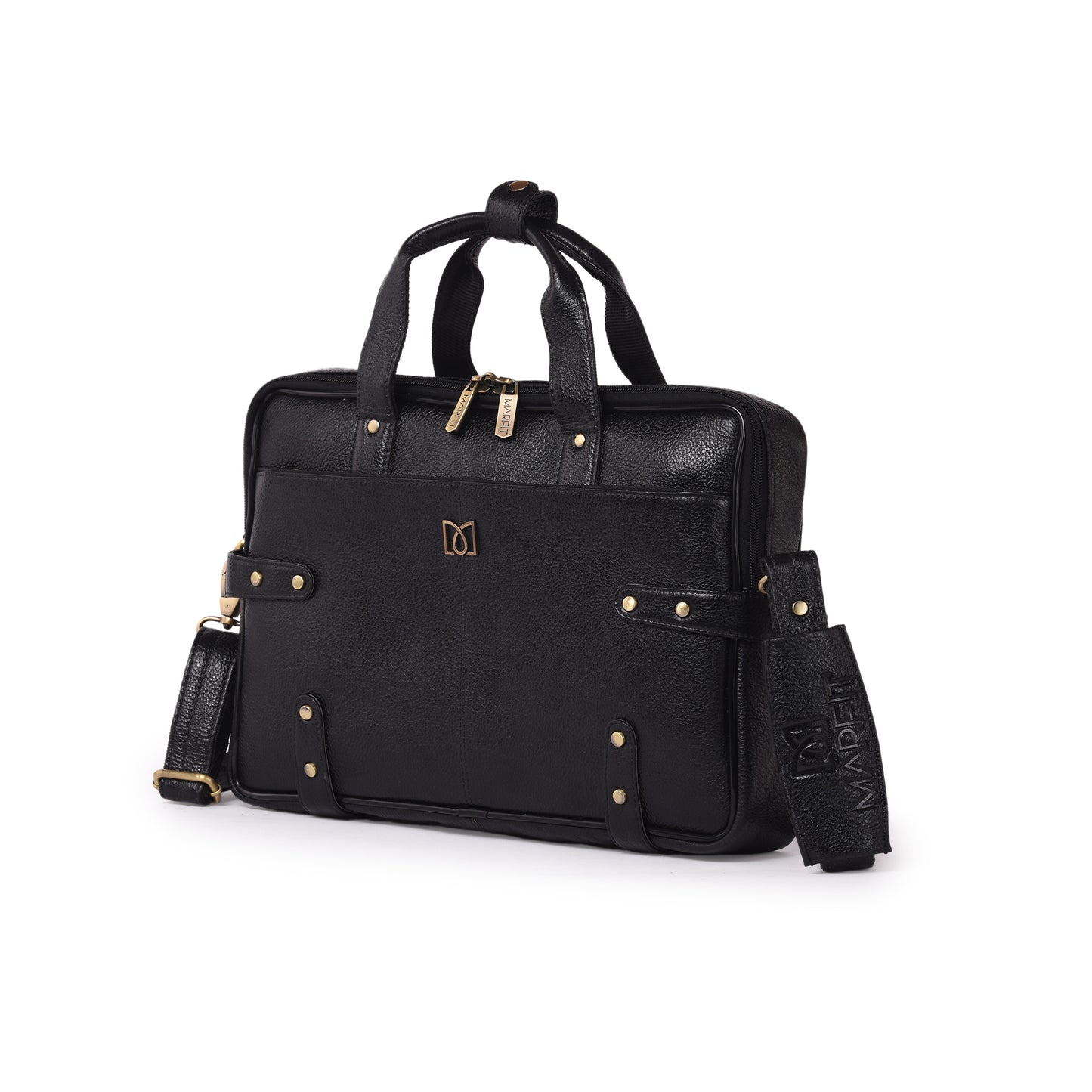 MARFIT Black Genuine Leather Laptop Briefcase – Professional Office Messenger Bag