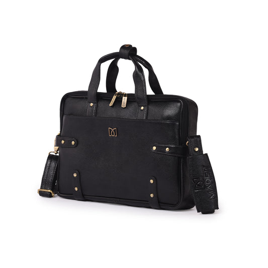 MARFIT Black Genuine Leather Laptop Briefcase – Professional Office Messenger Bag