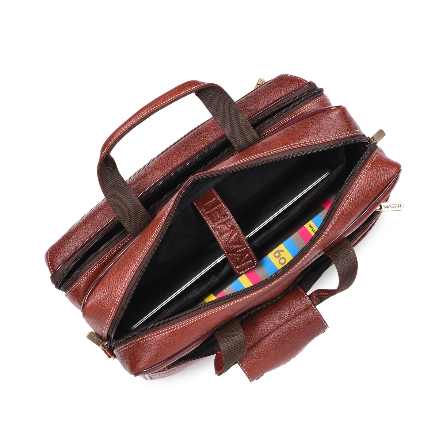 MARFIT Brown Genuine Leather Laptop Messenger Bag – Dual Compartment Office Briefcase