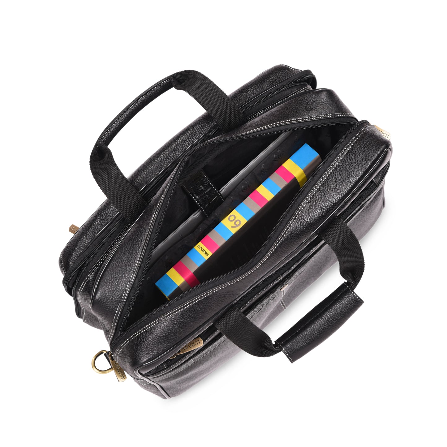 MARFIT Black Genuine Leather Laptop Messenger Bag – Dual Compartment Office Briefcase