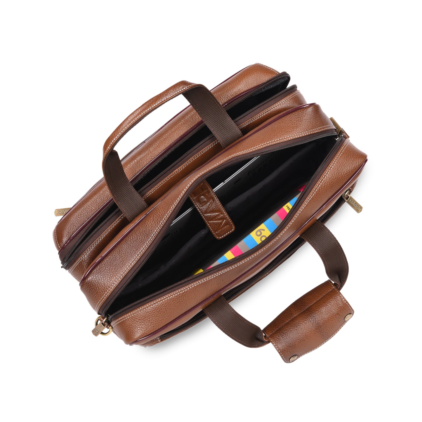 MARFIT Tan Genuine Leather Laptop Messenger Bag – Dual Compartment Office Briefcase