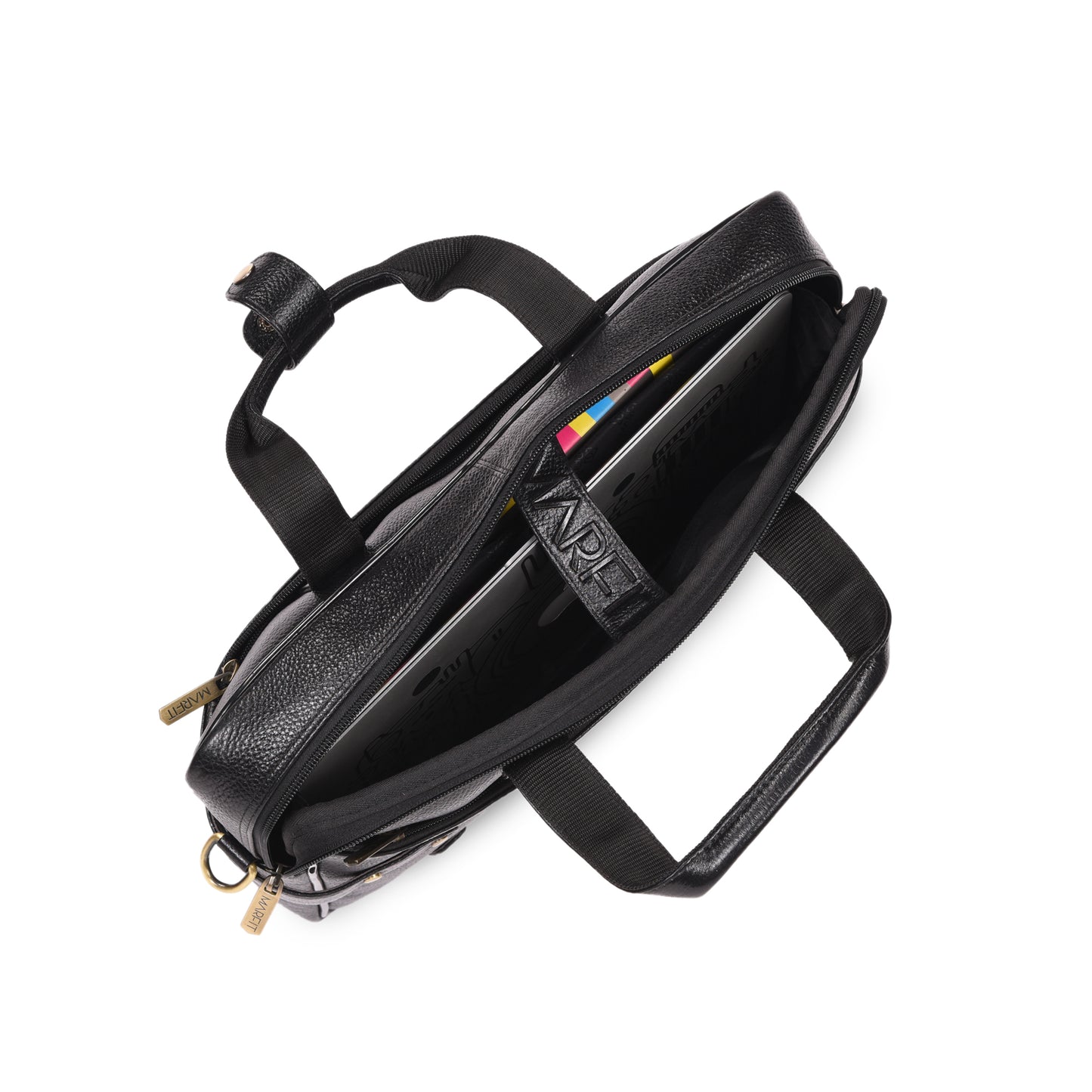 MARFIT Black Genuine Leather Laptop Briefcase – Professional Office Messenger Bag