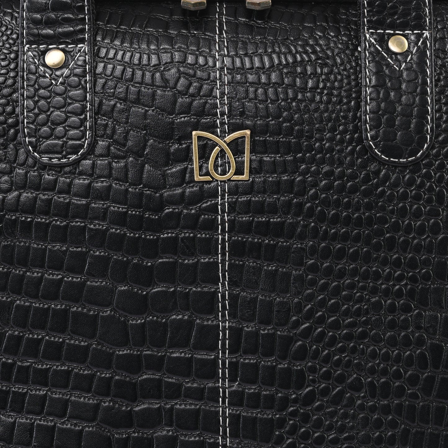 MARFIT Black Crocodile Leather Laptop Messenger Bag