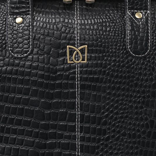 MARFIT Black Crocodile Leather Laptop Messenger Bag