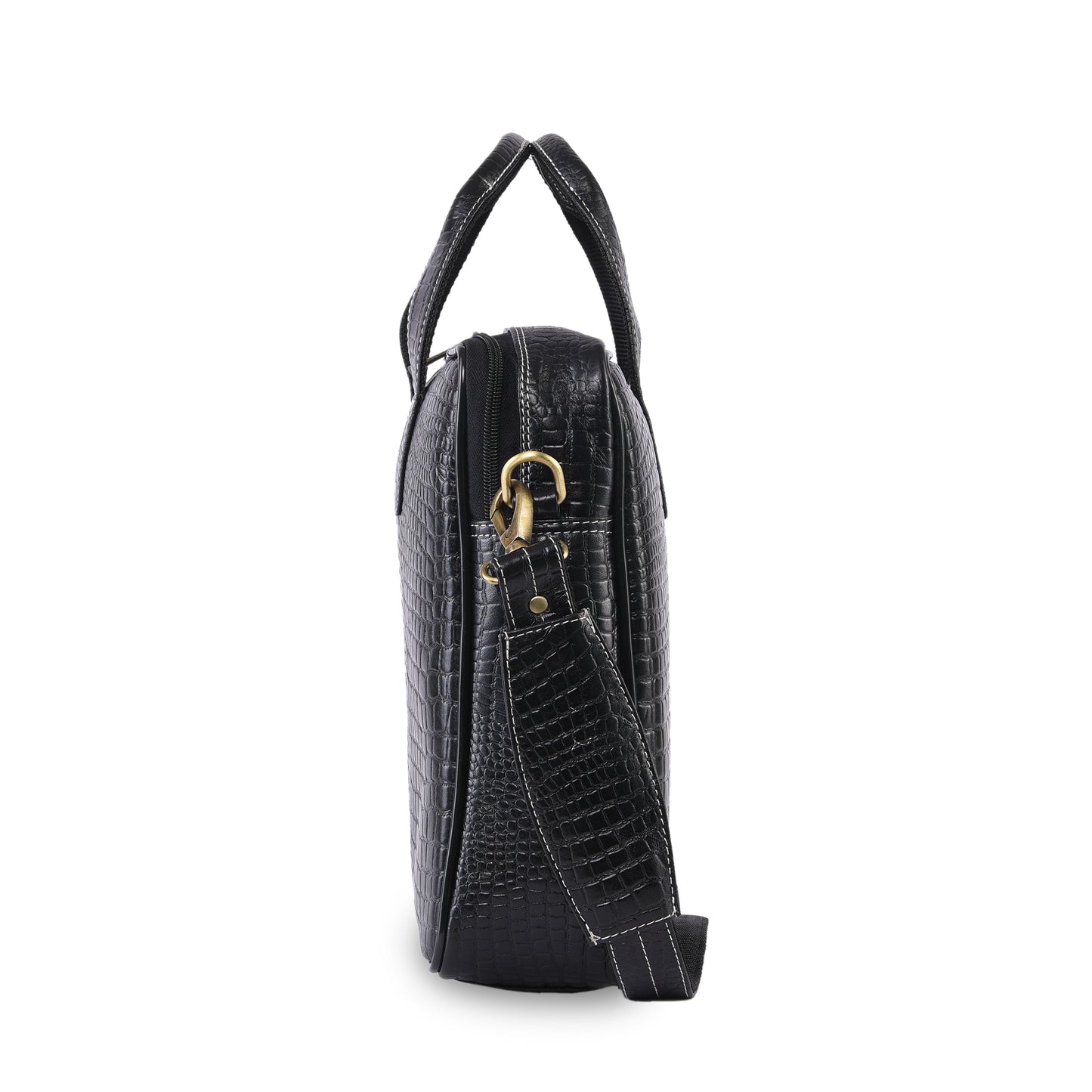MARFIT Black Crocodile Leather Laptop Messenger Bag