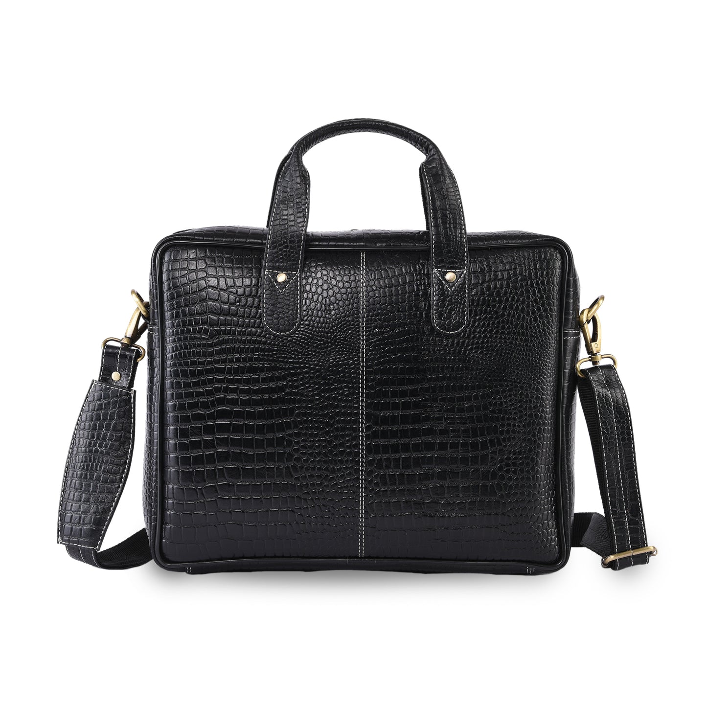 MARFIT Black Crocodile Leather Laptop Messenger Bag
