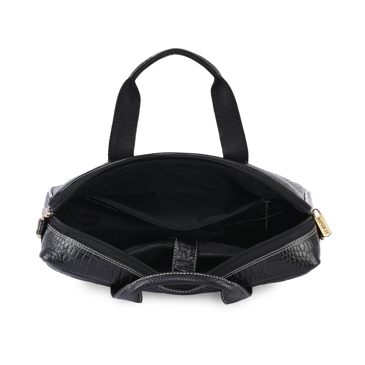 MARFIT Black Crocodile Leather Laptop Messenger Bag