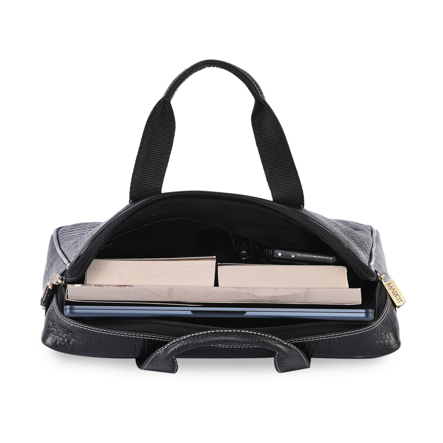 MARFIT Black Crocodile Leather Laptop Messenger Bag