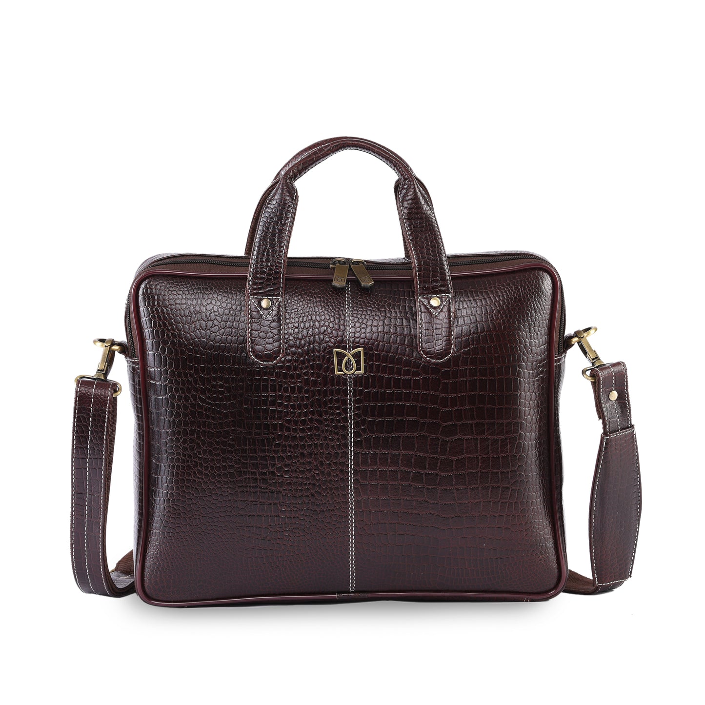 MARFIT Brown Crocodile Leather Laptop Messenger Bag