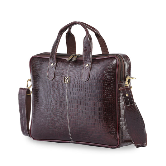 MARFIT Brown Crocodile Leather Laptop Messenger Bag