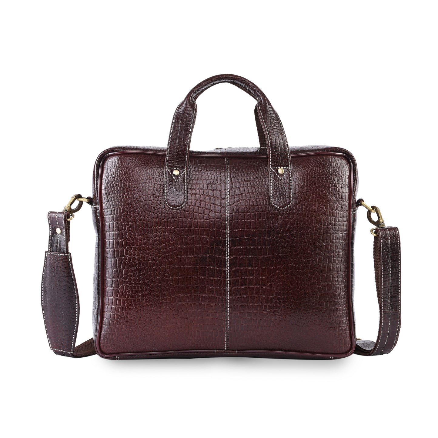 MARFIT Brown Crocodile Leather Laptop Messenger Bag